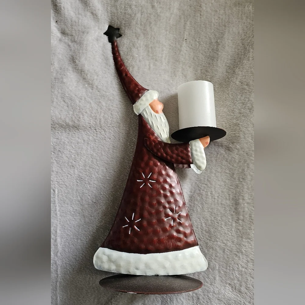 Metal Santa Claus Pillar Candle Holder